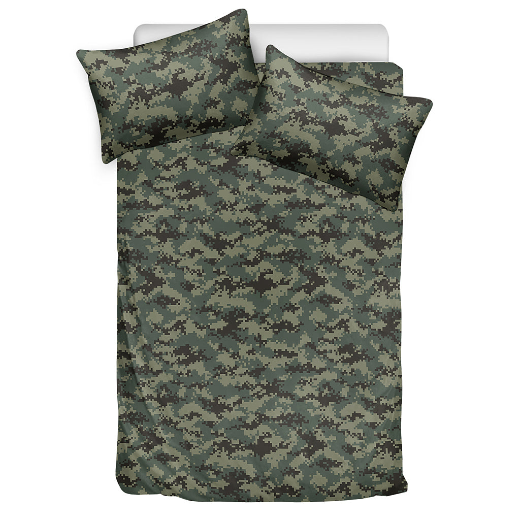 Forest Green Digital Camo Pattern Print Duvet Cover Bedding Set