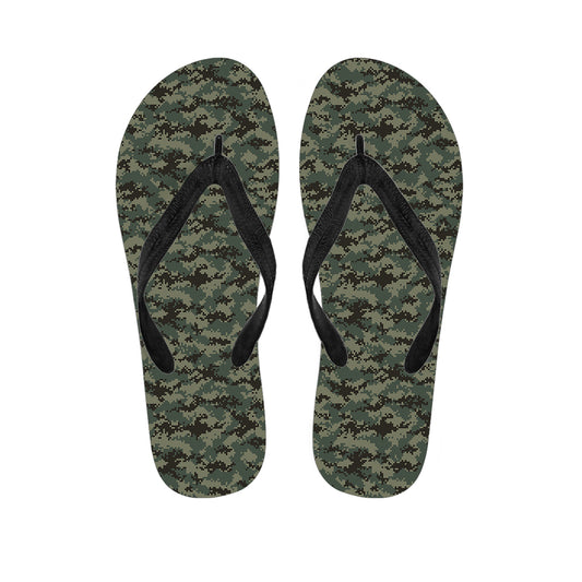 Forest Green Digital Camo Pattern Print Flip Flops