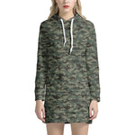 Forest Green Digital Camo Pattern Print Hoodie Dress