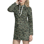 Forest Green Digital Camo Pattern Print Hoodie Dress