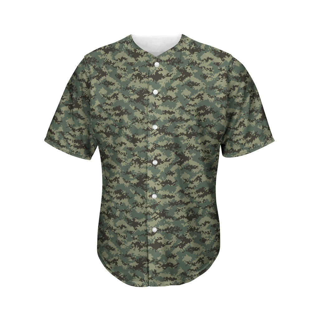 Forest Green Digital Camo Pattern Print Men's Baseball Jersey