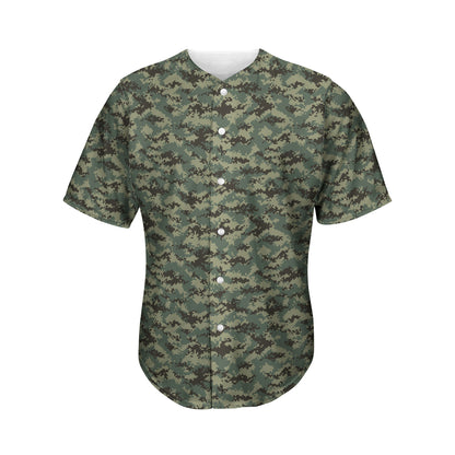 Forest Green Digital Camo Pattern Print Men's Baseball Jersey