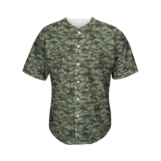 Forest Green Digital Camo Pattern Print Men's Baseball Jersey