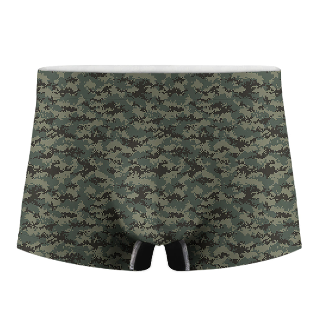 Forest Green Digital Camo Pattern Print Men's Boxer Briefs