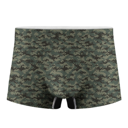 Forest Green Digital Camo Pattern Print Men's Boxer Briefs
