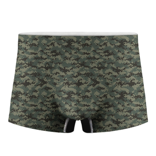 Forest Green Digital Camo Pattern Print Men's Boxer Briefs
