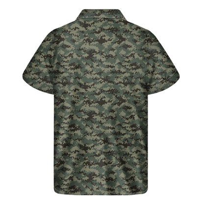 Forest Green Digital Camo Pattern Print Men's Short Sleeve Shirt