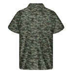 Forest Green Digital Camo Pattern Print Men's Short Sleeve Shirt