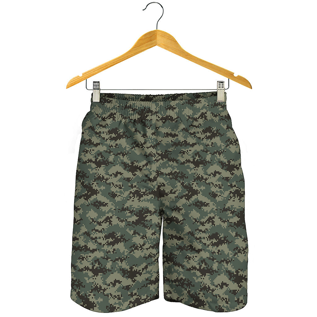 Forest Green Digital Camo Pattern Print Men's Shorts