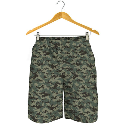 Forest Green Digital Camo Pattern Print Men's Shorts