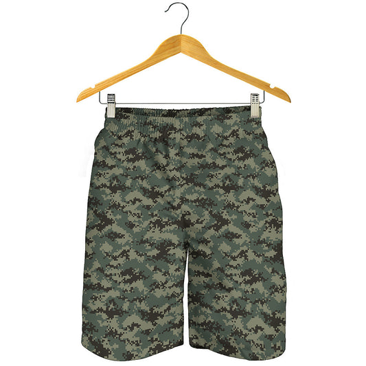 Forest Green Digital Camo Pattern Print Men's Shorts