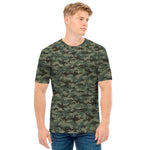 Forest Green Digital Camo Pattern Print Men's T-Shirt