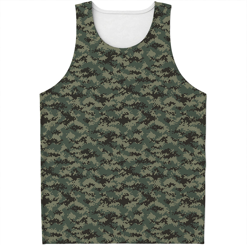 Forest Green Digital Camo Pattern Print Men's Tank Top