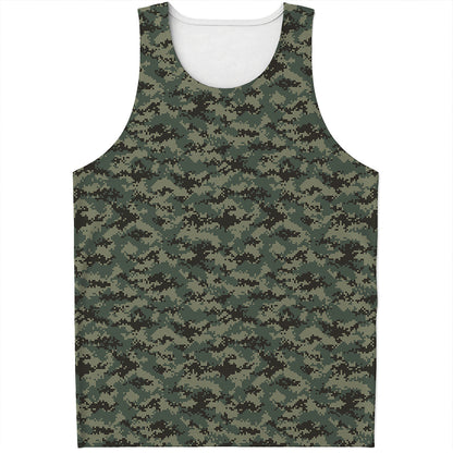 Forest Green Digital Camo Pattern Print Men's Tank Top