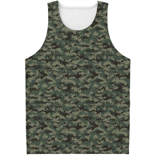 Forest Green Digital Camo Pattern Print Men's Tank Top