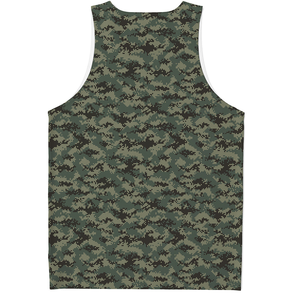 Forest Green Digital Camo Pattern Print Men's Tank Top