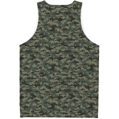 Forest Green Digital Camo Pattern Print Men's Tank Top