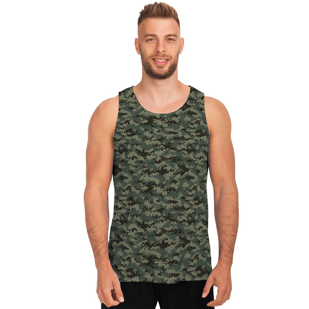 Forest Green Digital Camo Pattern Print Men's Tank Top