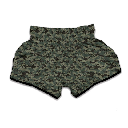 Forest Green Digital Camo Pattern Print Muay Thai Boxing Shorts