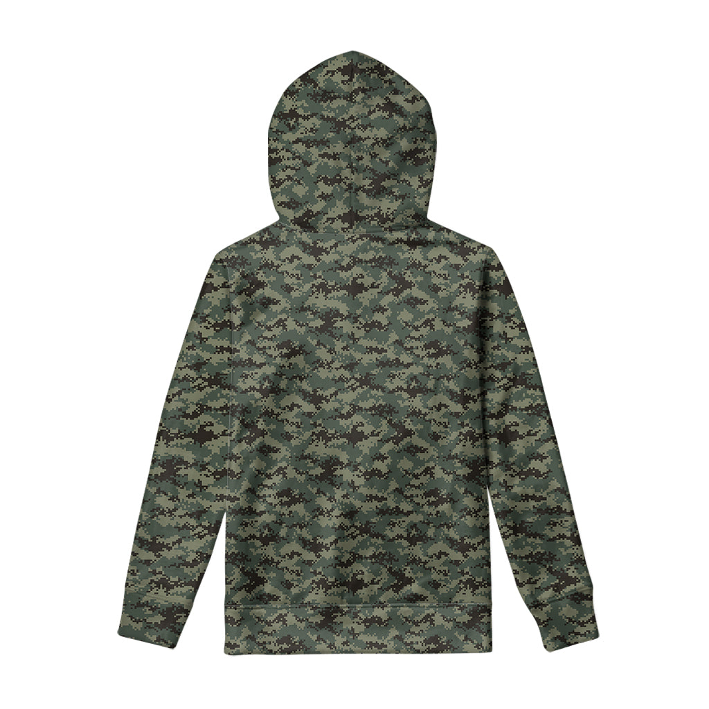 Forest Green Digital Camo Pattern Print Pullover Hoodie