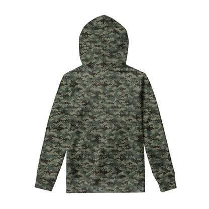 Forest Green Digital Camo Pattern Print Pullover Hoodie