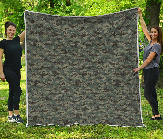 Forest Green Digital Camo Pattern Print Quilt