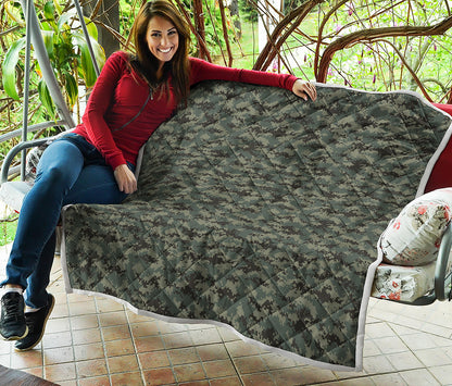 Forest Green Digital Camo Pattern Print Quilt