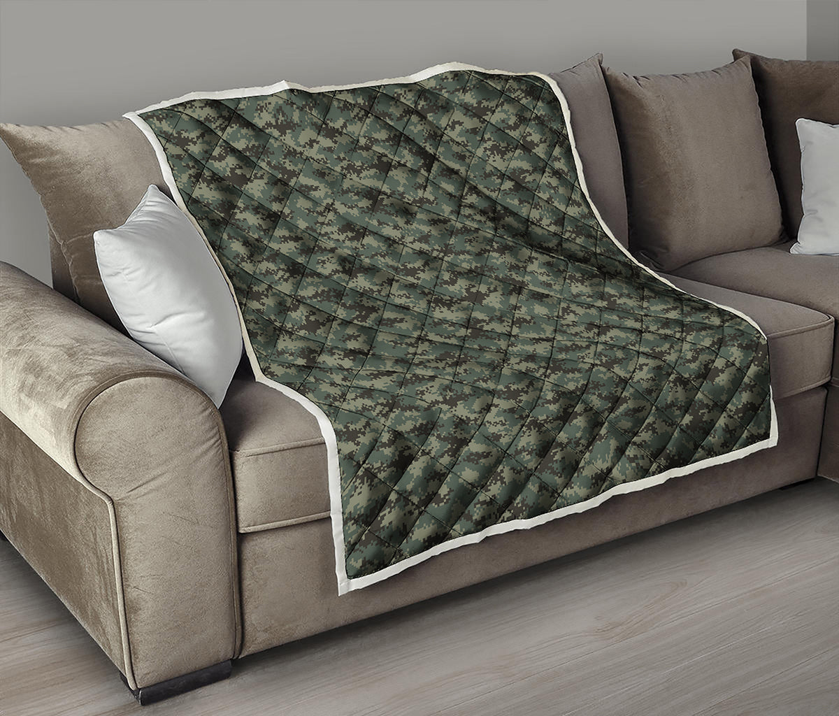 Forest Green Digital Camo Pattern Print Quilt