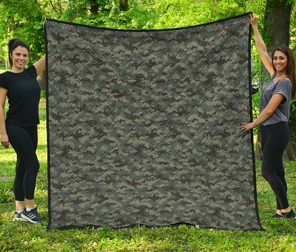 Forest Green Digital Camo Pattern Print Quilt