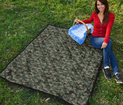 Forest Green Digital Camo Pattern Print Quilt