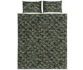Forest Green Digital Camo Pattern Print Quilt Bed Set