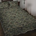 Forest Green Digital Camo Pattern Print Quilt Bed Set
