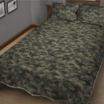 Forest Green Digital Camo Pattern Print Quilt Bed Set