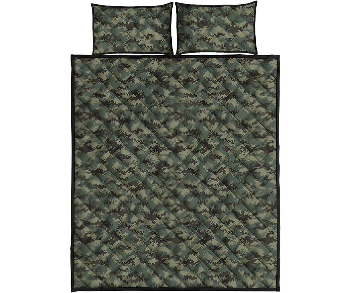 Forest Green Digital Camo Pattern Print Quilt Bed Set