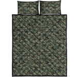 Forest Green Digital Camo Pattern Print Quilt Bed Set
