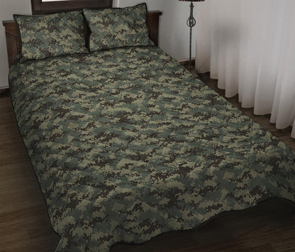 Forest Green Digital Camo Pattern Print Quilt Bed Set