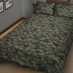 Forest Green Digital Camo Pattern Print Quilt Bed Set