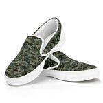Forest Green Digital Camo Pattern Print White Slip On Shoes