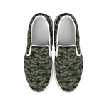 Forest Green Digital Camo Pattern Print White Slip On Shoes