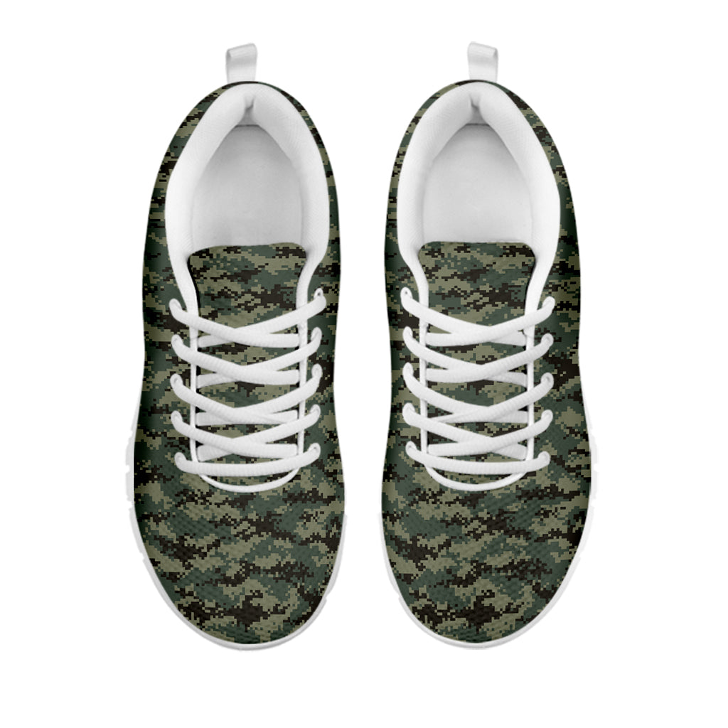 Forest Green Digital Camo Pattern Print White Sneakers