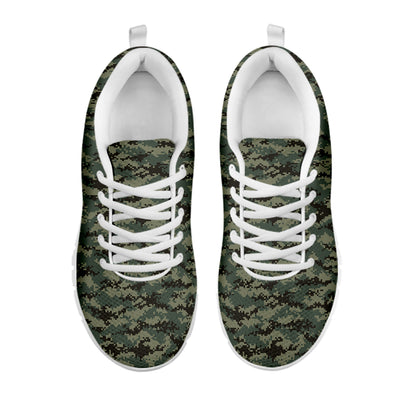 Forest Green Digital Camo Pattern Print White Sneakers