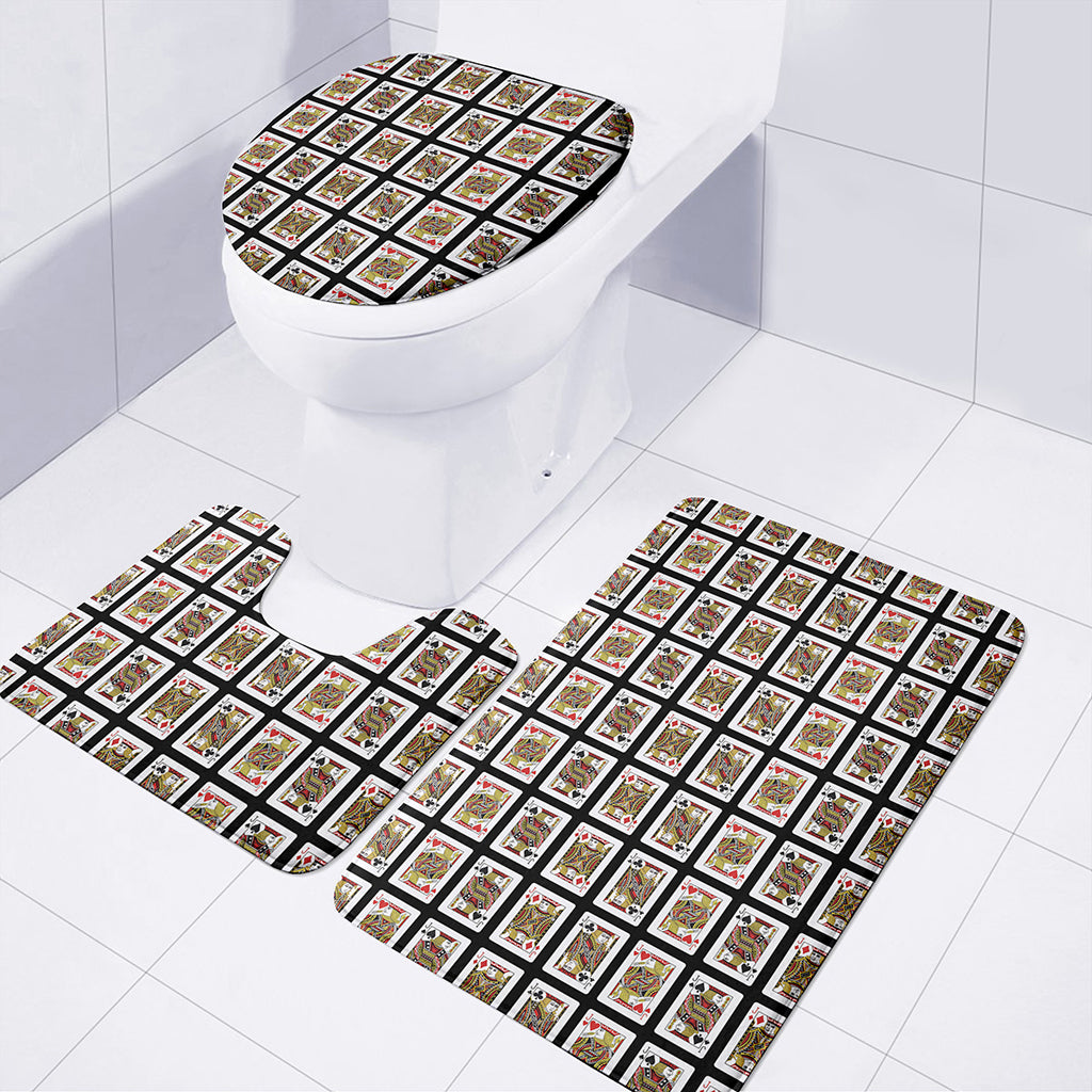 Four Jacks Playing Cards Pattern Print 3 Piece Bath Mat Set