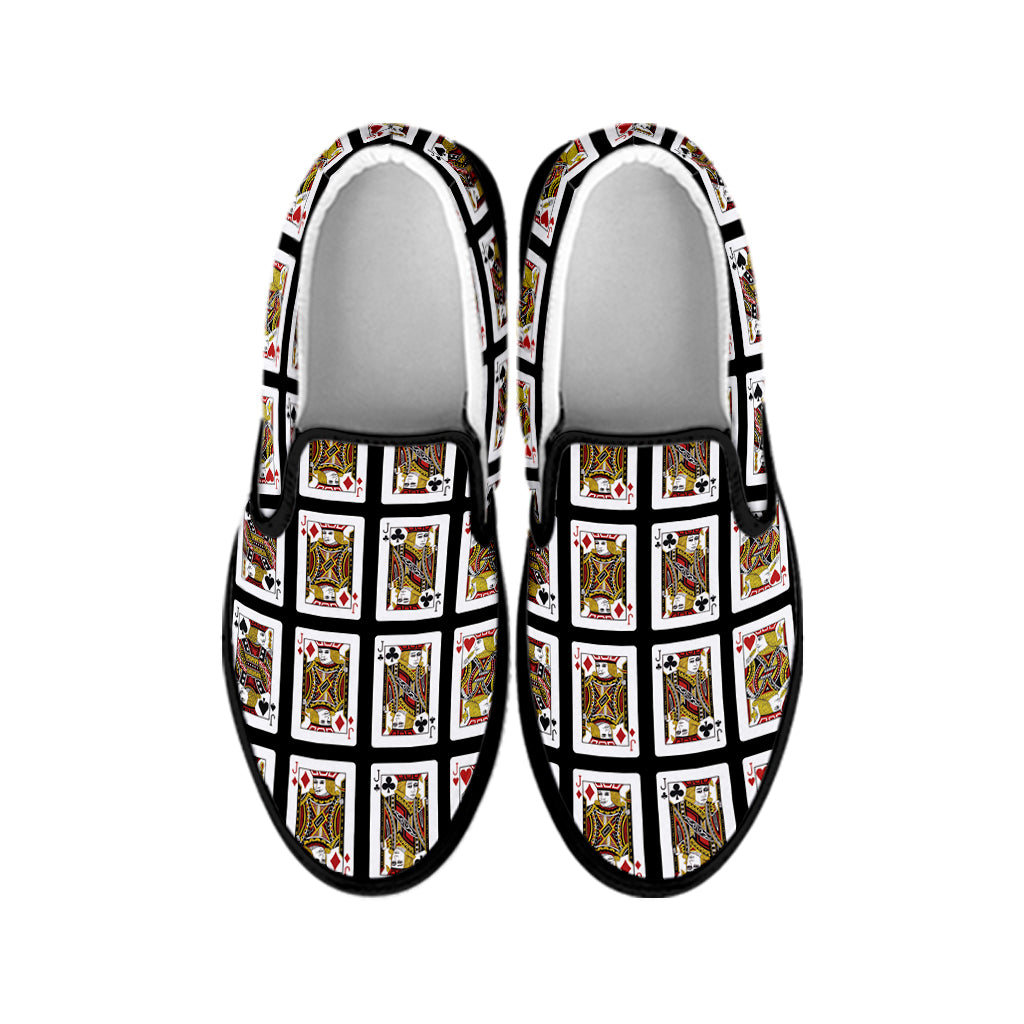 Four Jacks Playing Cards Pattern Print Black Slip On Shoes