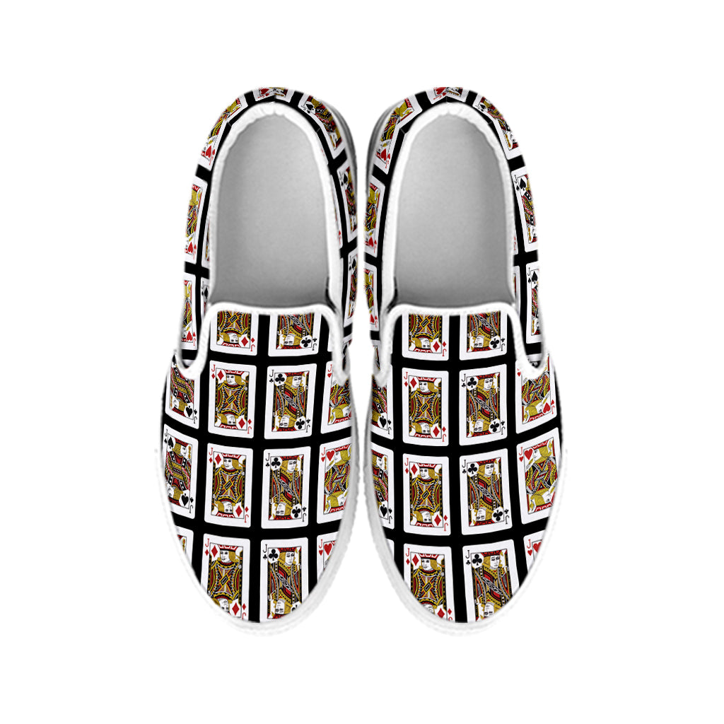 Four Jacks Playing Cards Pattern Print White Slip On Shoes