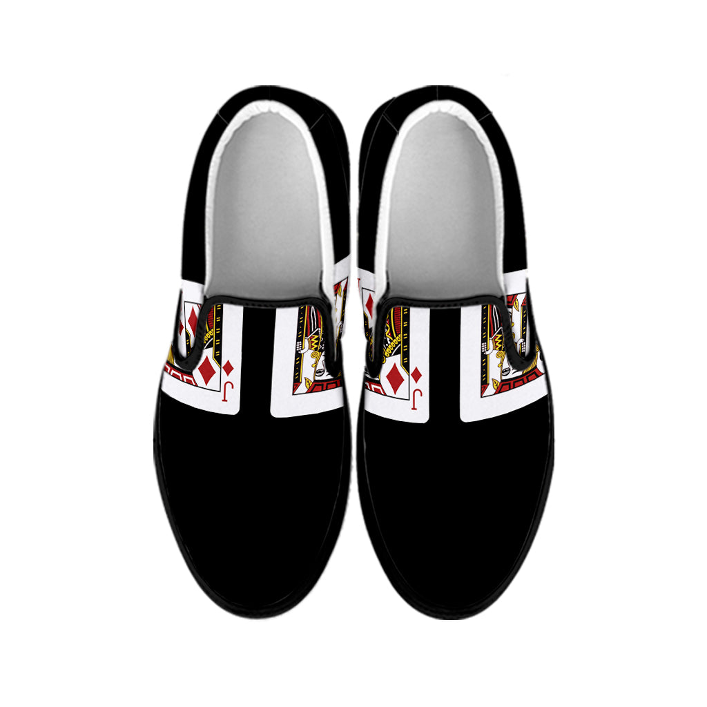 Four Jacks Playing Cards Print Black Slip On Shoes
