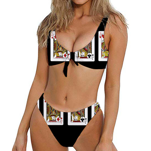 Four Jacks Playing Cards Print Front Bow Tie Bikini