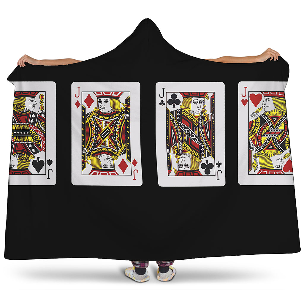 Four Jacks Playing Cards Print Hooded Blanket