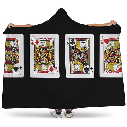 Four Jacks Playing Cards Print Hooded Blanket