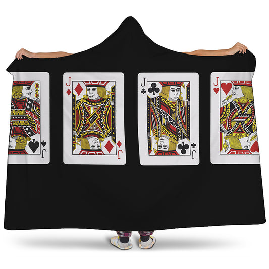 Four Jacks Playing Cards Print Hooded Blanket
