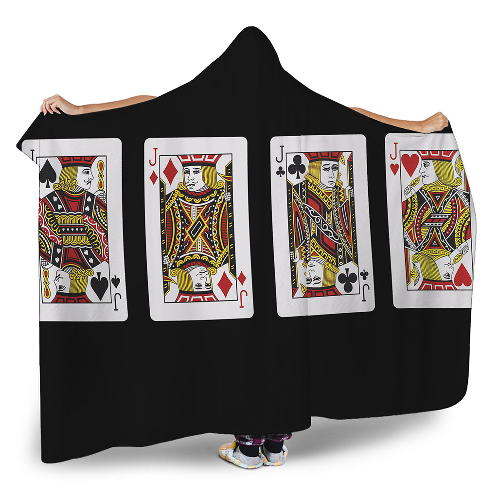 Four Jacks Playing Cards Print Hooded Blanket